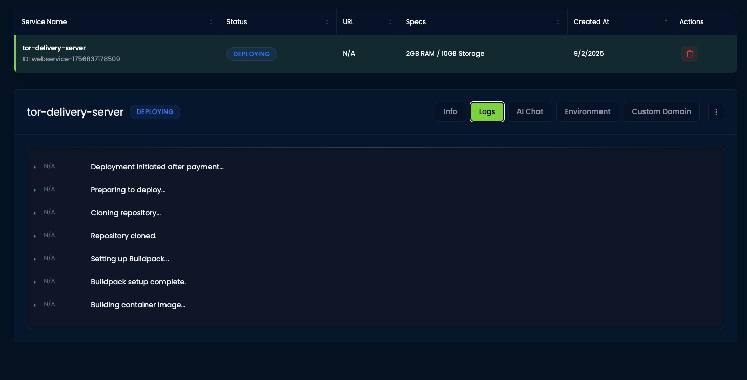 Deployment progress and logs