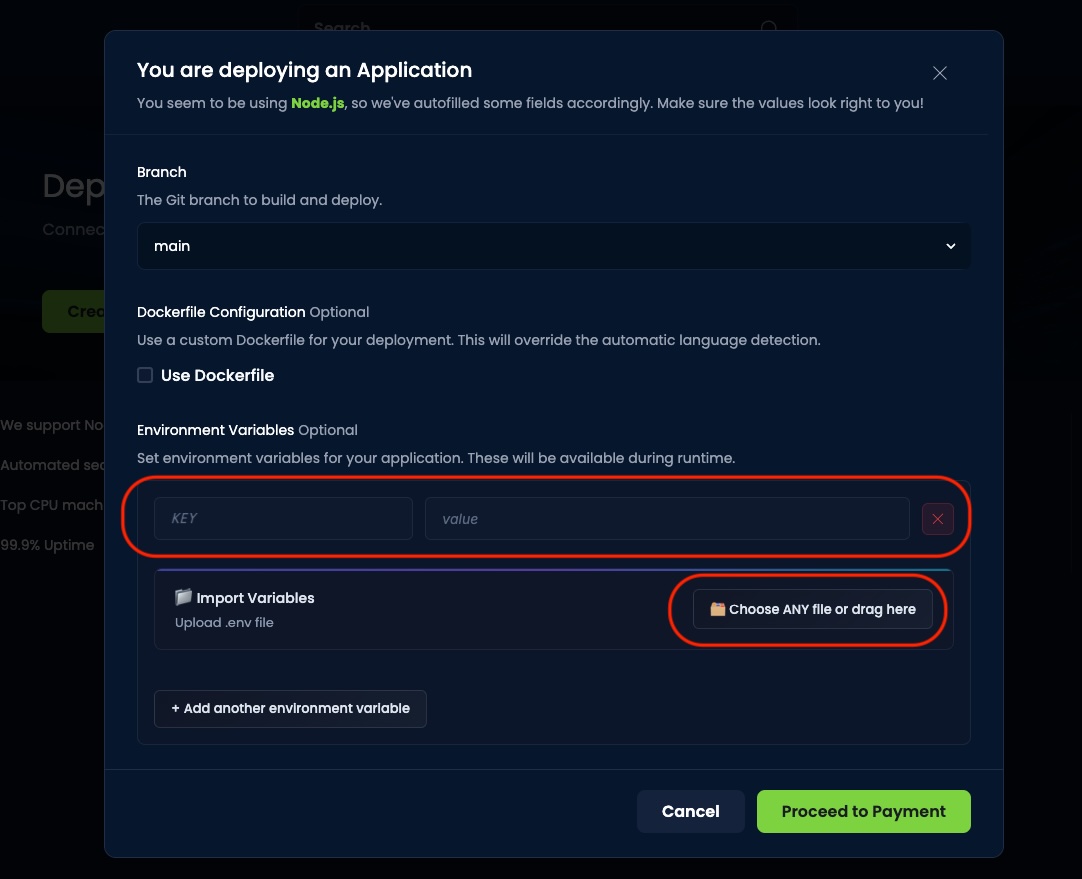 Environment variables configuration
